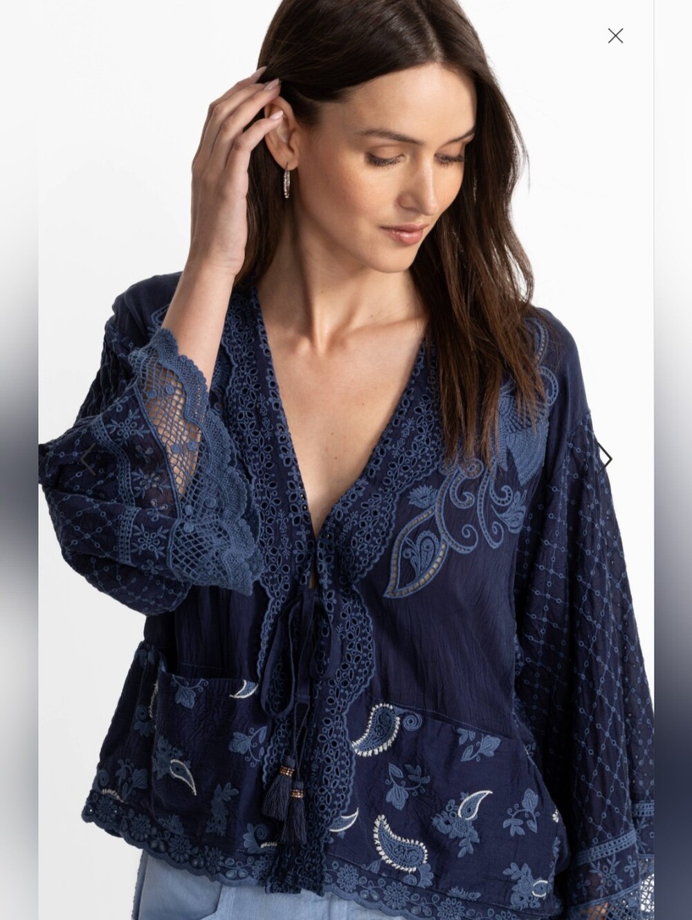Johnny Was Angharad Kimono Blue Embroidered Bird Open Front Jacket XL Boho